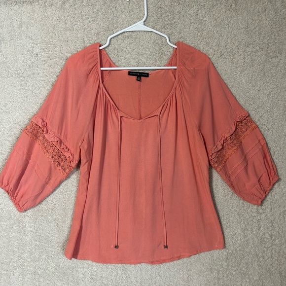 Adrienne Vittadini Peach Blouse with Lace Sleeves. Boho Vaca beach - Picture 2 of 8